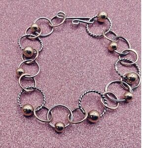 Sterling Silver 12K Link Bracelet and Earring Set Silver Gold Geometric Rings